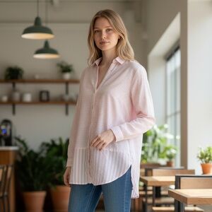 J. Jill Pale Pink and White Striped Button-Front Shirt